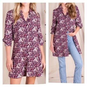 NWOT Natural Life Twiggy Burgundy Ditsy Floral Mini Dress Lg Rayon Relaxed Fit